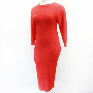 Vintage Brenda French boutique handloomed boucle red midi dress size 1 Small